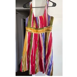 Calvin Klein women’s petite beautiful bright and colorful stripe dress.